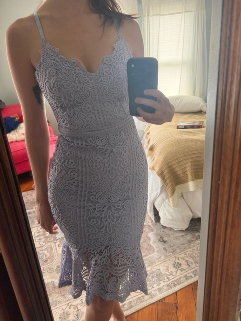 Lavender Lace Mermaid Dress with Spaghetti Straps